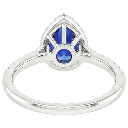 Halo Engagement Ring Pear Ceylon Sapphire & Natural Earth Mined Diamonds 3.50 Carats