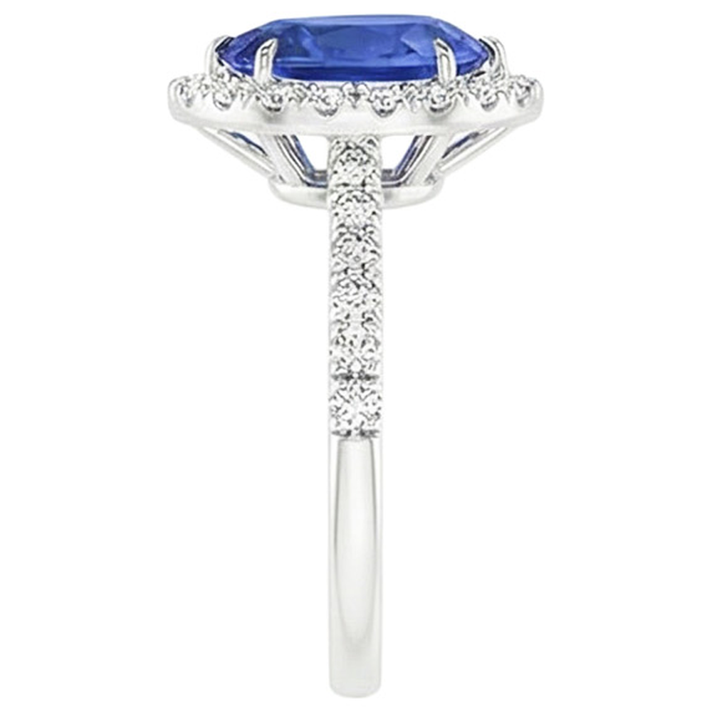 Halo Engagement Ring Pear Ceylon Sapphire & Natural Earth Mined Diamonds 3.50 Carats