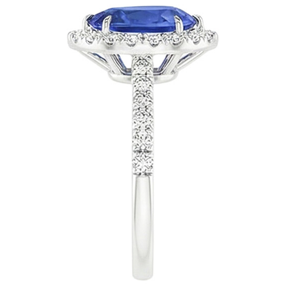 Halo Engagement Ring Pear Ceylon Sapphire & Natural Earth Mined Diamonds 3.50 Carats