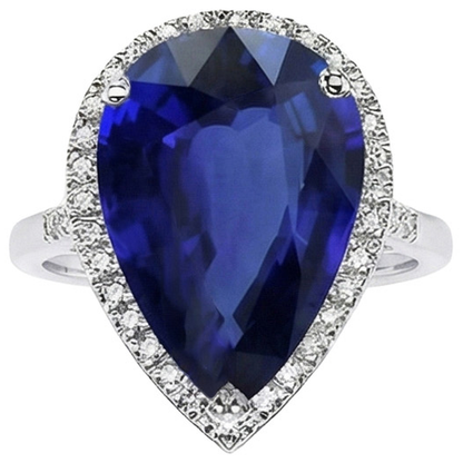 Halo Engagement Ring Pear Ceylon Sapphire & Natural Earth Mined Diamonds 5 Carats