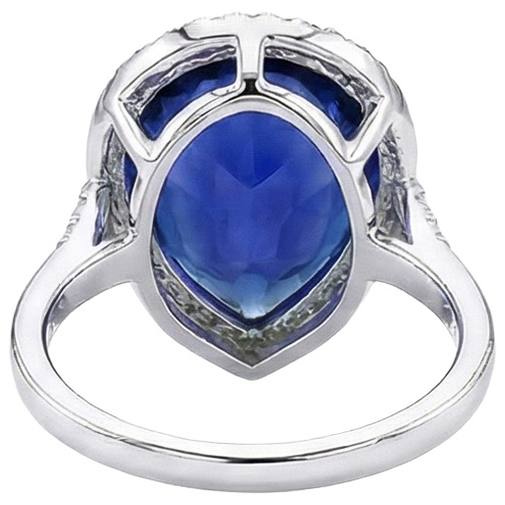Halo Engagement Ring Pear Ceylon Sapphire & Natural Earth Mined Diamonds 5 Carats