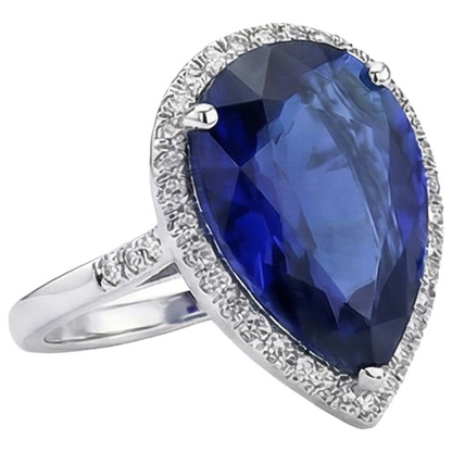Halo Engagement Ring Pear Ceylon Sapphire & Natural Earth Mined Diamonds 5 Carats