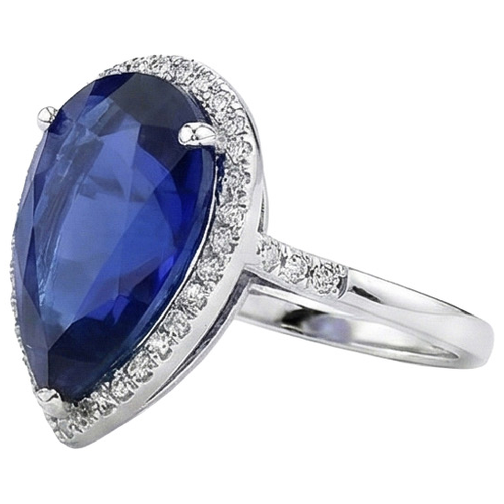 Halo Engagement Ring Pear Ceylon Sapphire & Natural Earth Mined Diamonds 5 Carats