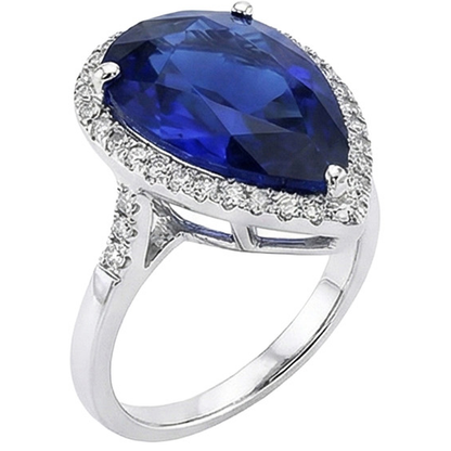 Halo Engagement Ring Pear Ceylon Sapphire & Natural Earth Mined Diamonds 5 Carats
