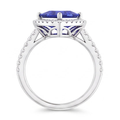 Halo Engagement Ring Trillion Ceylon Sapphire & Natural Earth Mined Diamonds 3 Carats