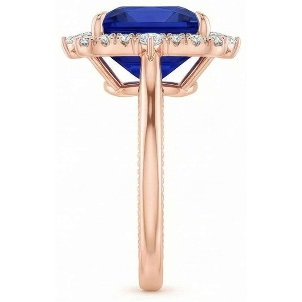 Natural Real ( Not Lab Grown )  Halo Engagement Ring Vintage Style Blue Sapphire 6.25 Carats Rose Gold