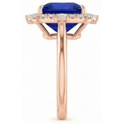 Natural Real ( Not Lab Grown )  Halo Engagement Ring Vintage Style Blue Sapphire 6.25 Carats Rose Gold