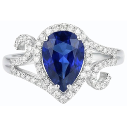 Halo Gemstone Blue Sapphire Ring & Natural Earth Mined Diamonds 3.50 Carats Women Jewelry