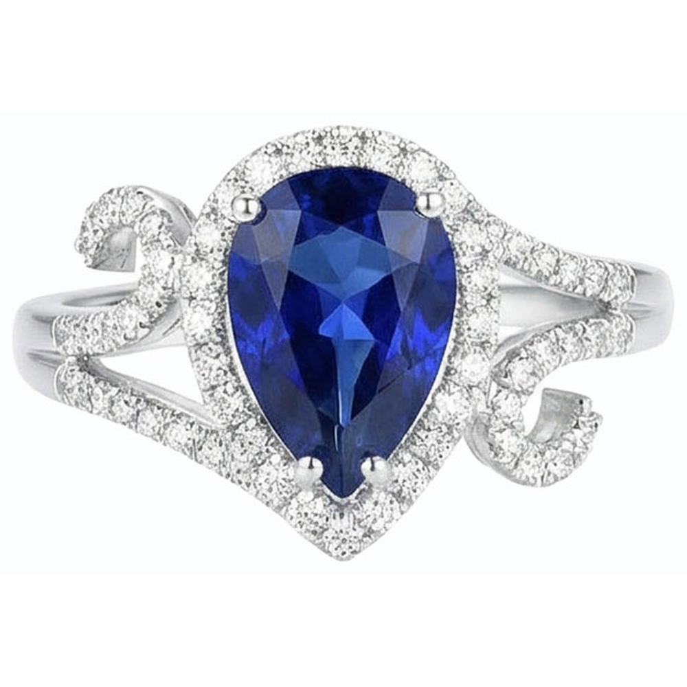 Halo Gemstone Blue Sapphire Ring & Natural Earth Mined Diamonds 3.50 Carats Women Jewelry