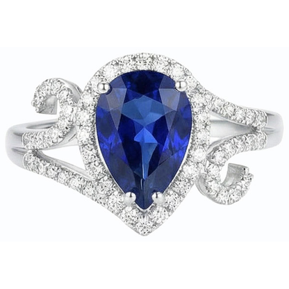 Halo Gemstone Blue Sapphire Ring & Natural Earth Mined Diamonds 3.50 Carats Women Jewelry