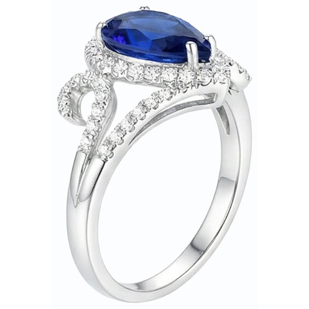 Halo Gemstone Blue Sapphire Ring & Natural Earth Mined Diamonds 3.50 Carats Women Jewelry