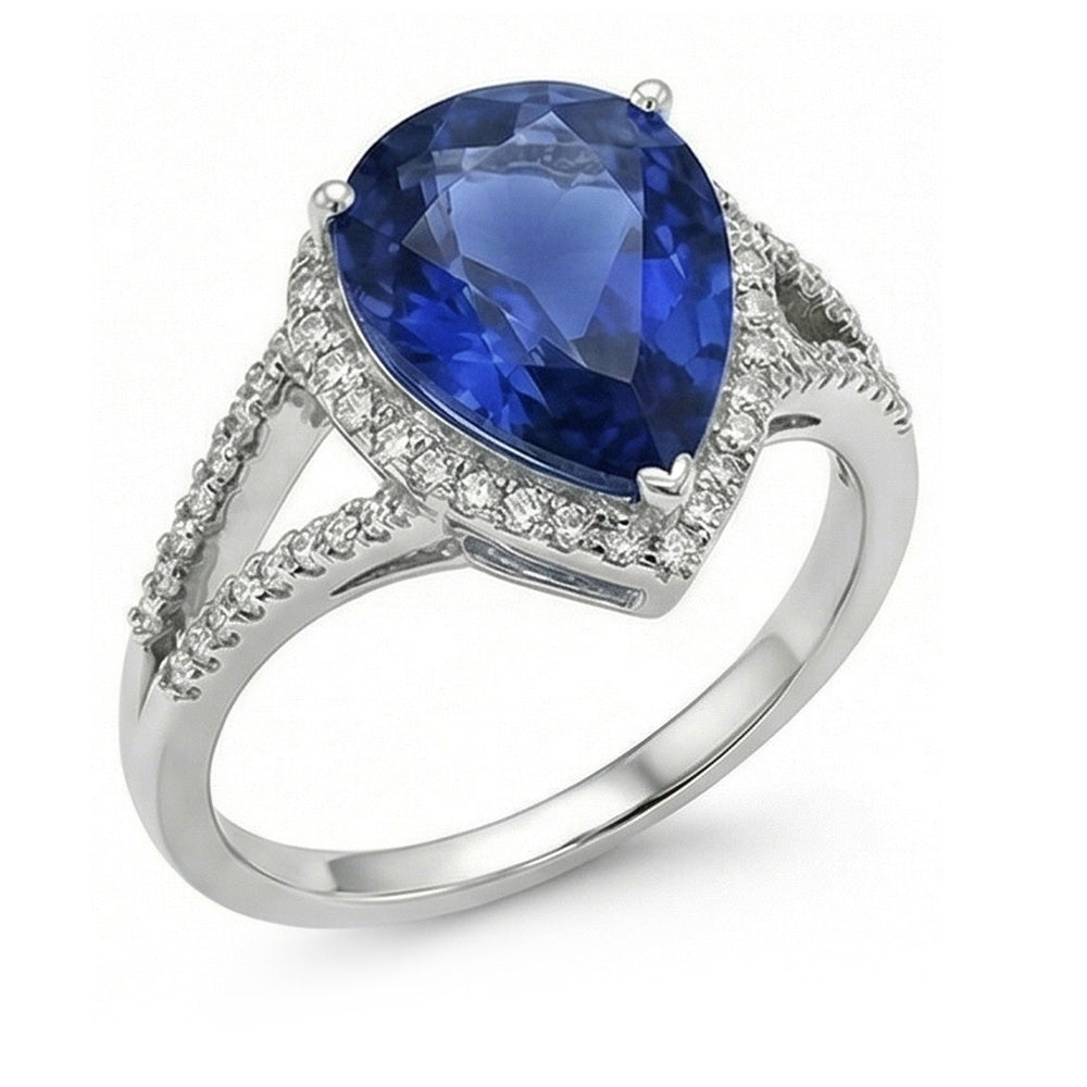 Halo Gemstone Ring Blue Sapphire & Natural Earth Mined Diamonds 3.50 Carats Ladies Jewelry