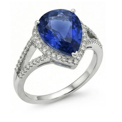 Halo Gemstone Ring Blue Sapphire & Natural Earth Mined Diamonds 3.50 Carats Ladies Jewelry