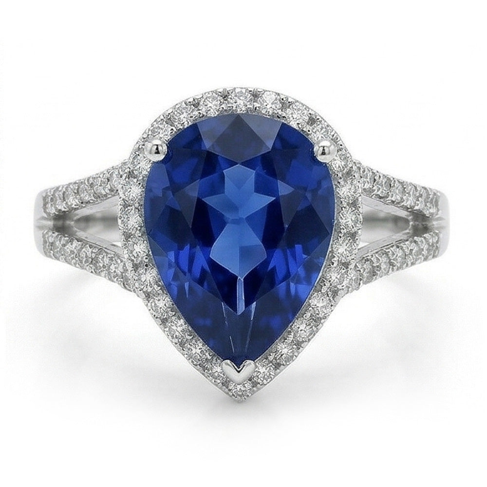 Halo Gemstone Ring Blue Sapphire & Natural Earth Mined Diamonds 3.50 Carats Ladies Jewelry