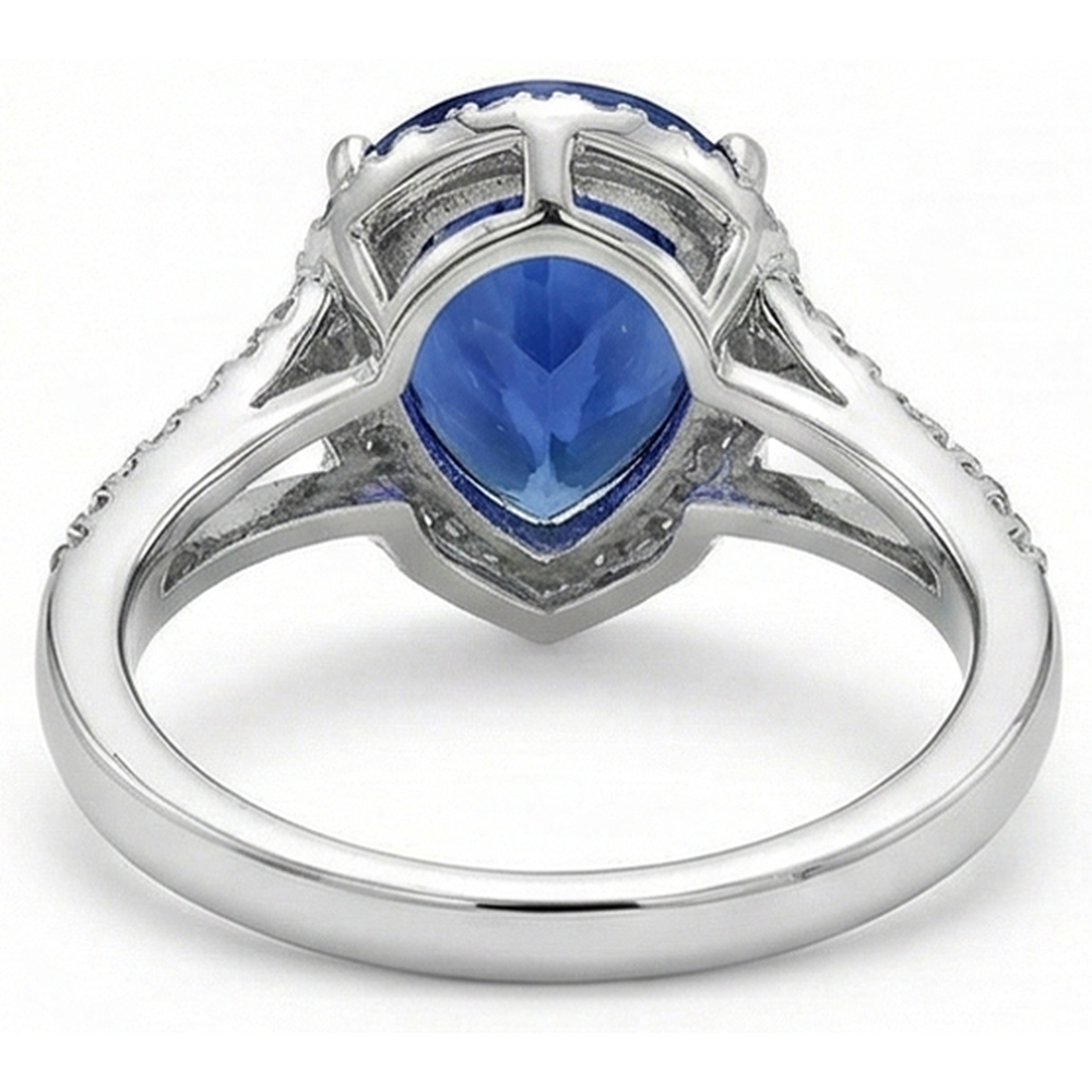 Halo Gemstone Ring Blue Sapphire & Natural Earth Mined Diamonds 3.50 Carats Ladies Jewelry