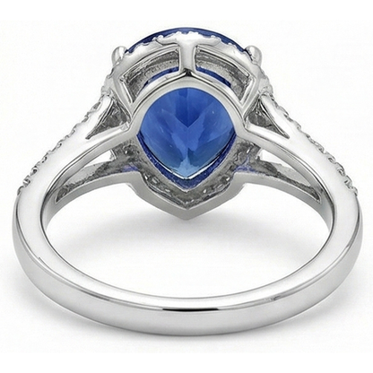 Halo Gemstone Ring Blue Sapphire & Natural Earth Mined Diamonds 3.50 Carats Ladies Jewelry