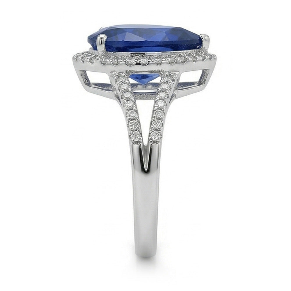 Halo Gemstone Ring Blue Sapphire & Natural Earth Mined Diamonds 3.50 Carats Ladies Jewelry