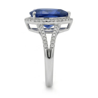 Halo Gemstone Ring Blue Sapphire & Natural Earth Mined Diamonds 3.50 Carats Ladies Jewelry