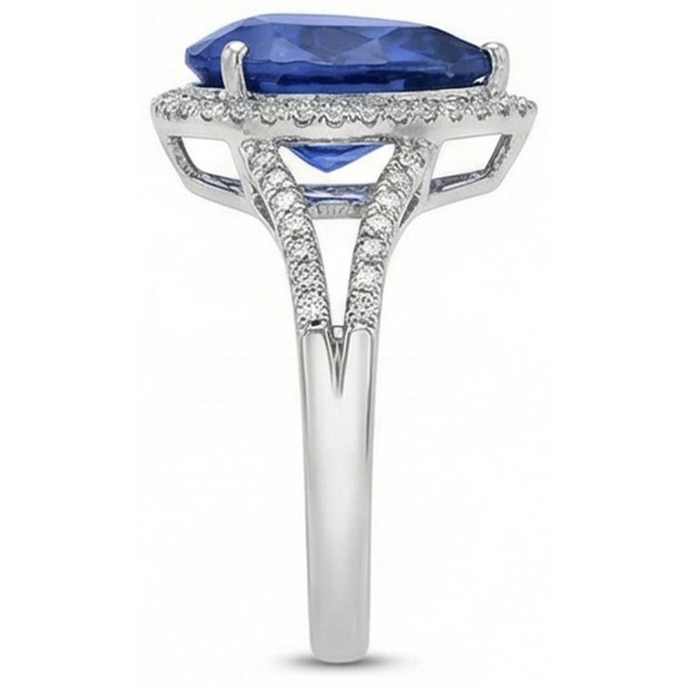 Halo Gemstone Ring Blue Sapphire & Natural Earth Mined Diamonds 3.50 Carats Ladies Jewelry