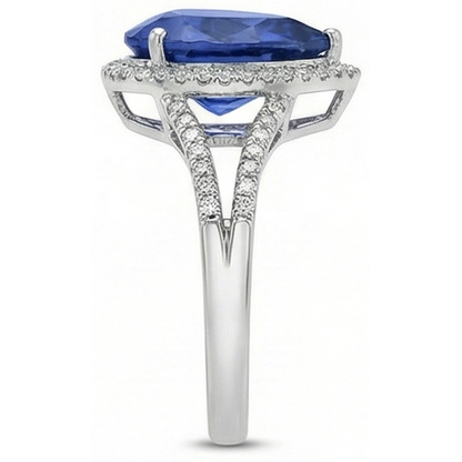 Halo Gemstone Ring Blue Sapphire & Natural Earth Mined Diamonds 3.50 Carats Ladies Jewelry