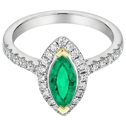 Natural Real ( Not Lab Grown ) Halo Gemstone Ring Marquise Green Emerald GIA Jewelry