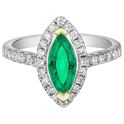 Natural Real ( Not Lab Grown ) Halo Gemstone Ring Marquise Green Emerald GIA Jewelry