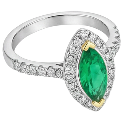 Natural Real ( Not Lab Grown ) Halo Gemstone Ring Marquise Green Emerald GIA Jewelry
