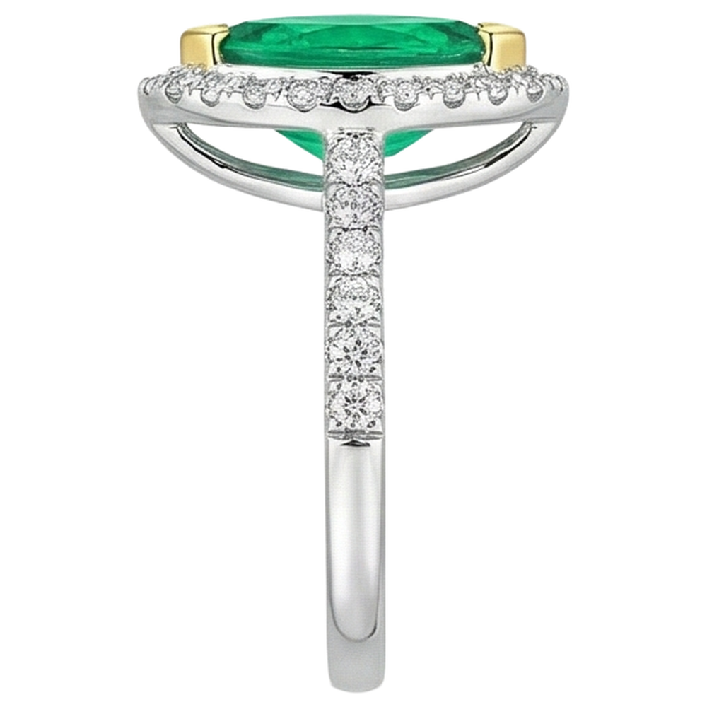 Natural Real ( Not Lab Grown ) Halo Gemstone Ring Marquise Green Emerald GIA Jewelry