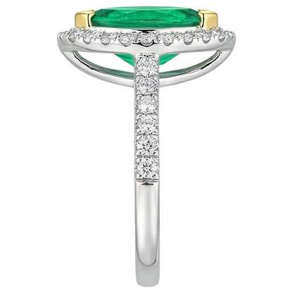 Natural Real ( Not Lab Grown ) Halo Gemstone Ring Marquise Green Emerald GIA Jewelry