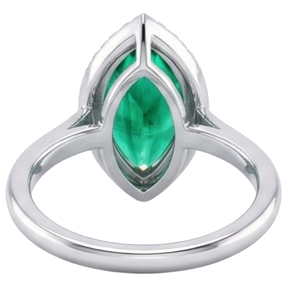 Natural Real ( Not Lab Grown ) Halo Gemstone Ring Marquise Shape Green Emerald GIA Ring
