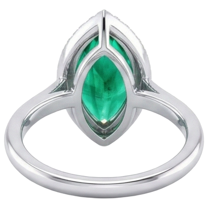 Natural Real ( Not Lab Grown ) Halo Gemstone Ring Marquise Shape Green Emerald GIA Ring