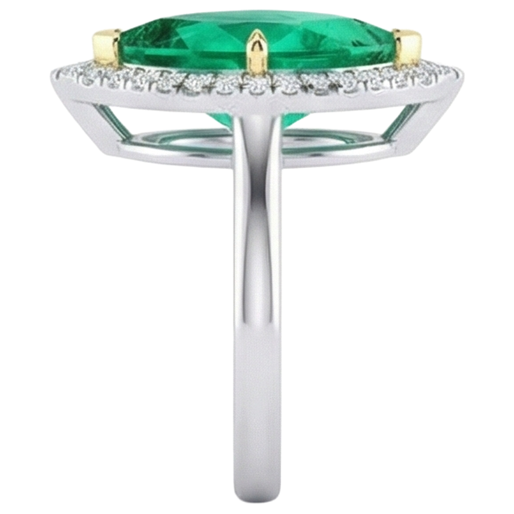 Natural Real ( Not Lab Grown ) Halo Gemstone Ring Marquise Shape Green Emerald GIA Ring