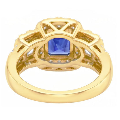 Halo Gemstone Ring Radiant Sapphire 5 Carats 14K Gold Natural Earth Mined Diamonds