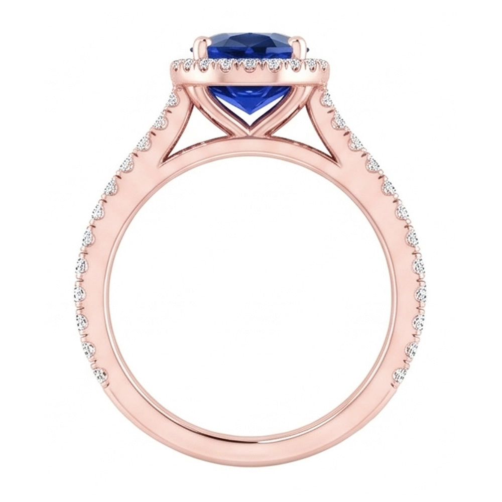 Halo Gold Anniversary Ring Pear Blue Sapphire & Natural Earth Mined Diamonds 5 Carats