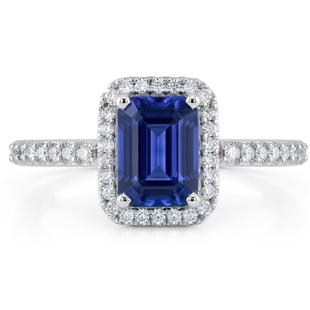 Halo Gold Natural Earth Mined Diamond Ring Emerald Blue Sapphire With Accents 3 Carats
