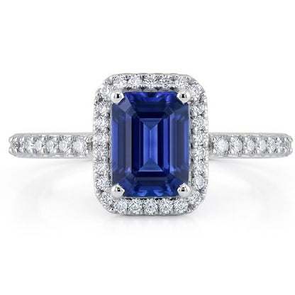 Halo Gold Natural Earth Mined Diamond Ring Emerald Blue Sapphire With Accents 3 Carats