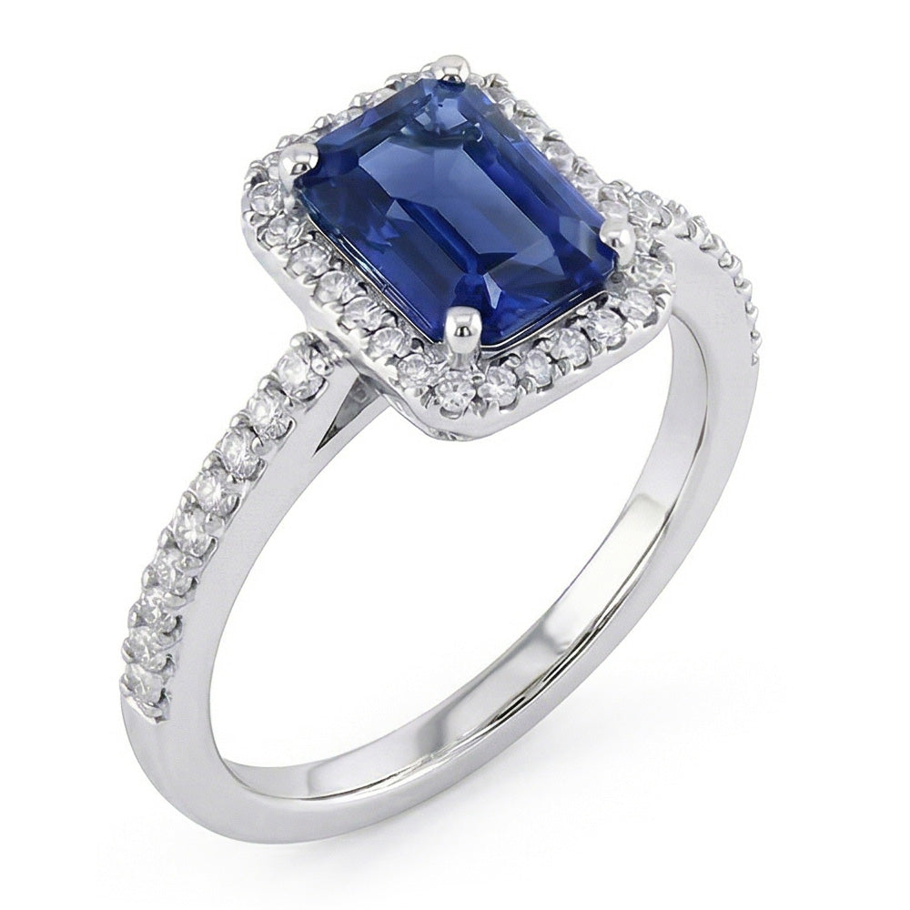 Halo Gold Natural Earth Mined Diamond Ring Emerald Blue Sapphire With Accents 3 Carats