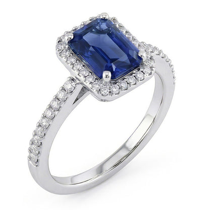 Halo Gold Natural Earth Mined Diamond Ring Emerald Blue Sapphire With Accents 3 Carats