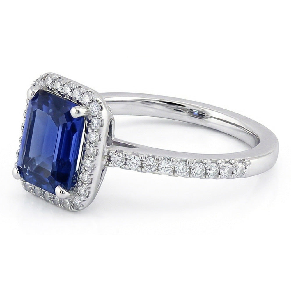 Halo Gold Natural Earth Mined Diamond Ring Emerald Blue Sapphire With Accents 3 Carats