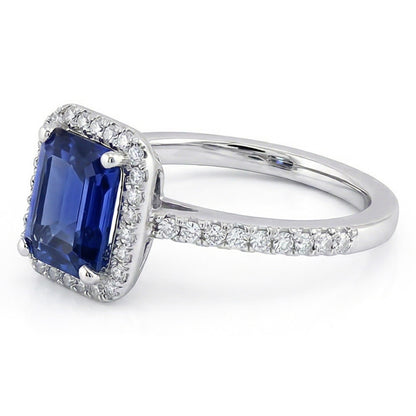 Halo Gold Natural Earth Mined Diamond Ring Emerald Blue Sapphire With Accents 3 Carats