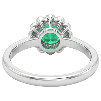 Natural Real ( Not Lab Grown ) Halo Green Emerald GIA Ring Flower Style Jewelry For Women