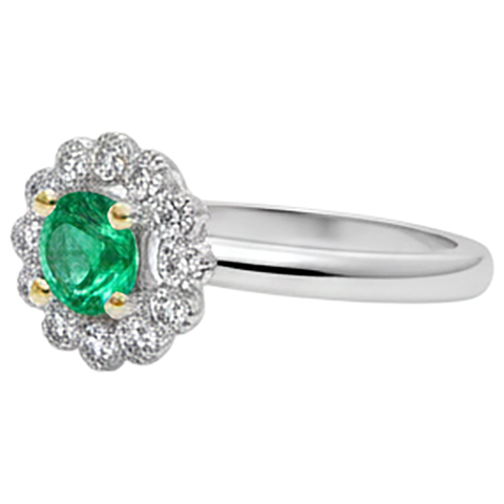 Natural Real ( Not Lab Grown ) Halo Green Emerald GIA Ring Flower Style Jewelry For Women