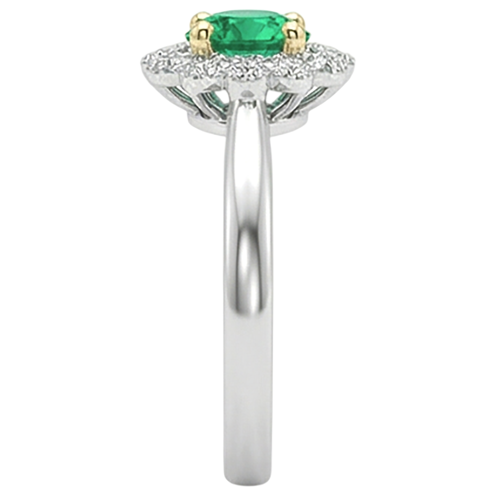 Natural Real ( Not Lab Grown ) Halo Green Emerald GIA Ring Flower Style Jewelry For Women