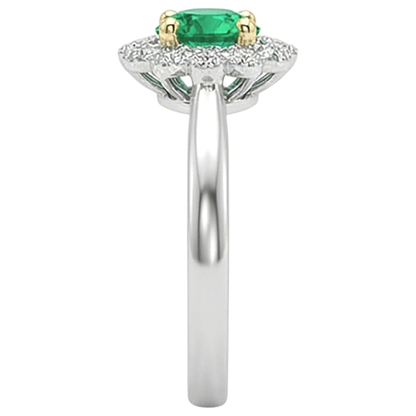 Natural Real ( Not Lab Grown ) Halo Green Emerald GIA Ring Flower Style Jewelry For Women