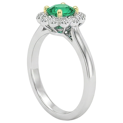 Natural Real ( Not Lab Grown ) Halo Green Emerald GIA Ring Flower Style Jewelry For Women