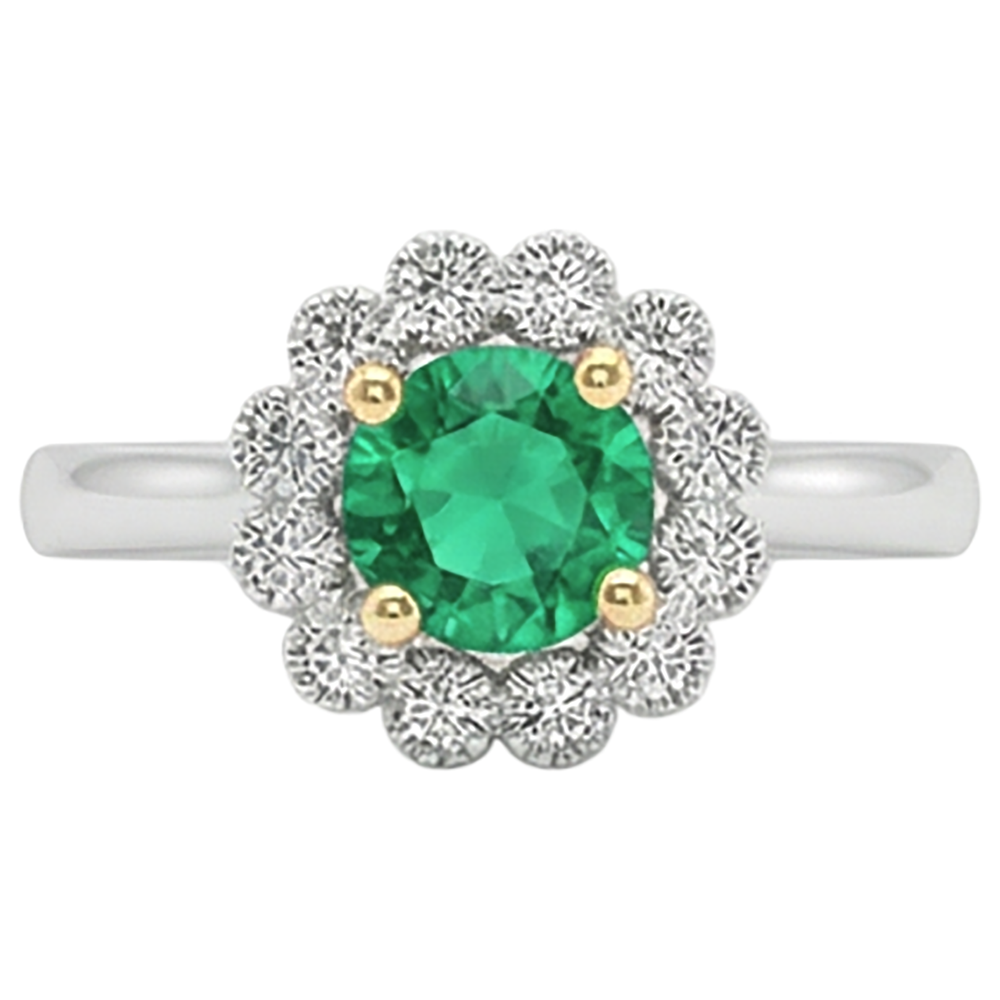 Natural Real ( Not Lab Grown ) Halo Green Emerald GIA Ring Flower Style Jewelry For Women