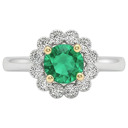 Natural Real ( Not Lab Grown ) Halo Green Emerald GIA Ring Flower Style Jewelry For Women