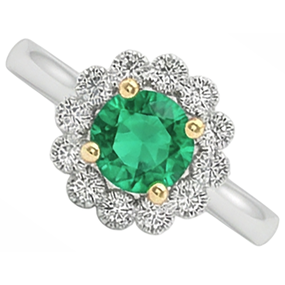 Natural Real ( Not Lab Grown ) Halo Green Emerald GIA Ring Flower Style Jewelry For Women