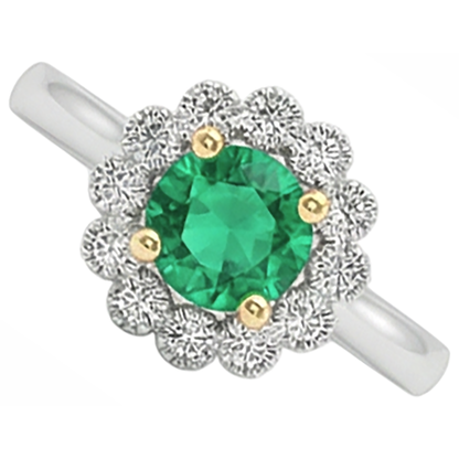 Natural Real ( Not Lab Grown ) Halo Green Emerald GIA Ring Flower Style Jewelry For Women