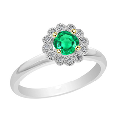 Halo Green Emerald Ring Flower Style Jewelry For Women